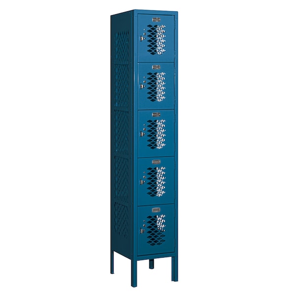 5 Tier Box Vented Locker, 12"Wx66"Hx12"D, 5 Door, Blue, Unassembled